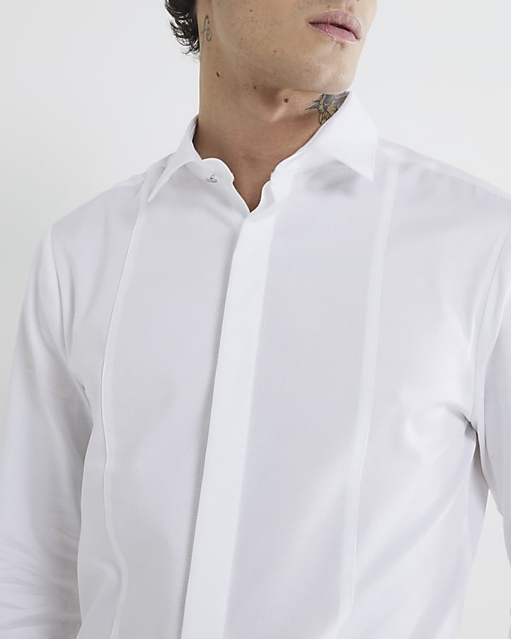 White slim fit formal long sleeve shirt