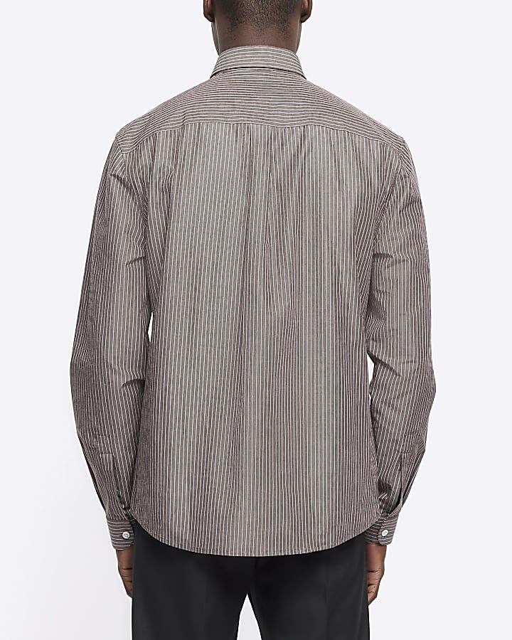 Grey regular fit stripe long sleeve shirt