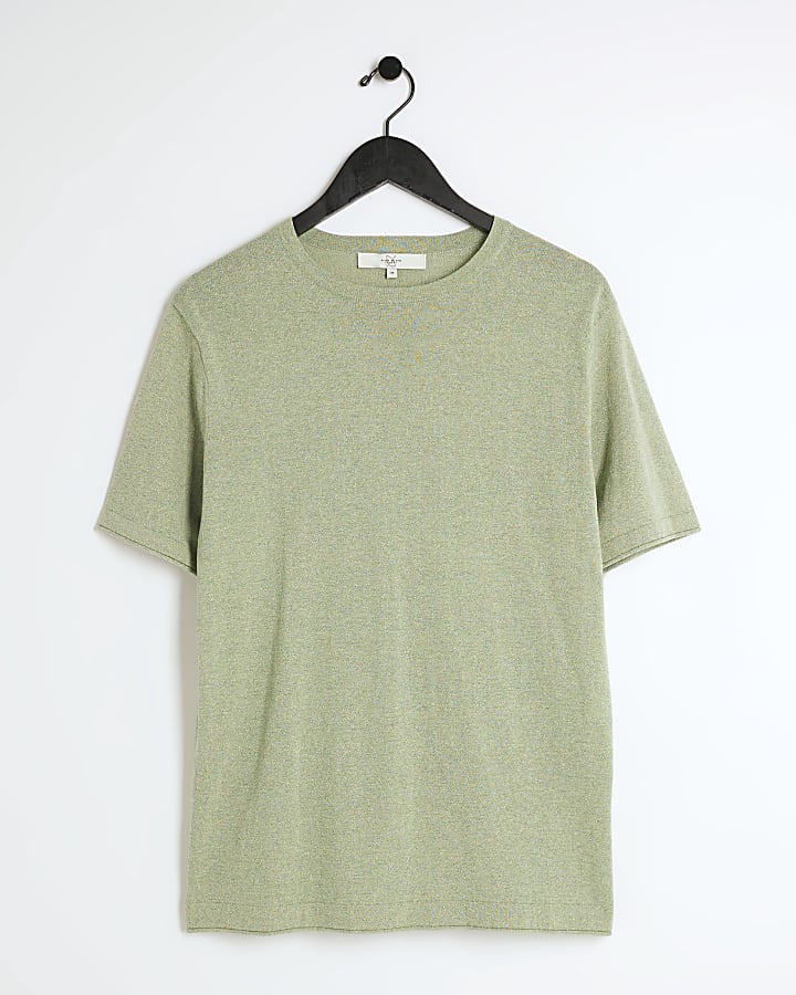 Green slim fit textured knit t-shirt