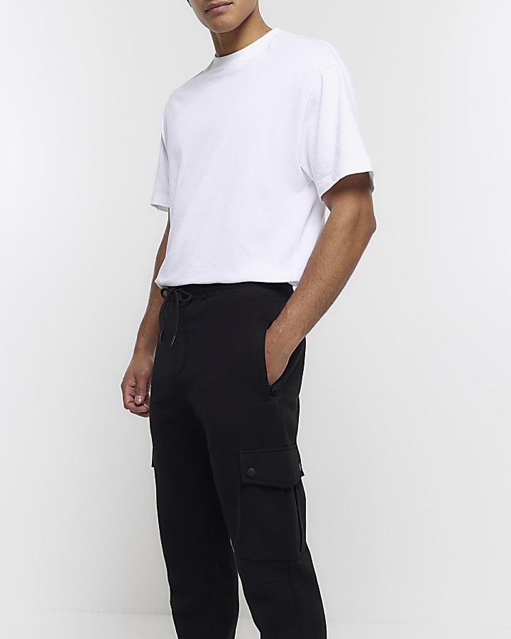 Black regular fit cargo joggers