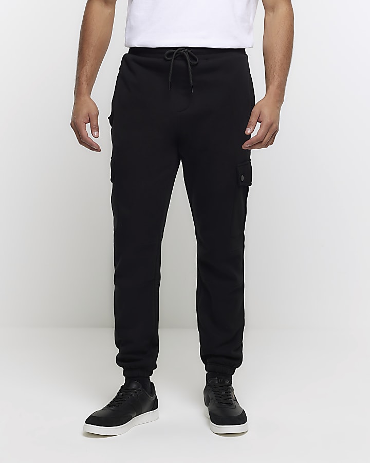 Black regular fit cargo joggers