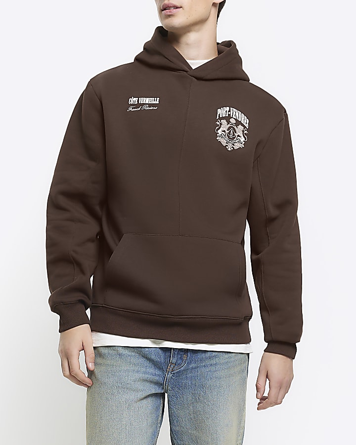 Brown regular fit graphic hoodie