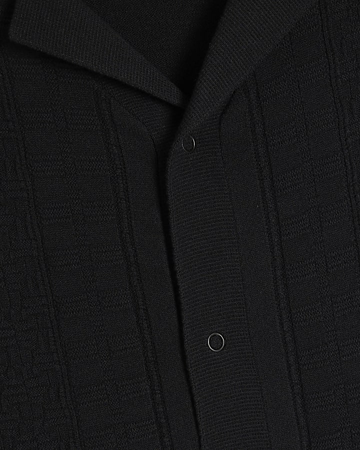 Black slim fit knit revere polo shirt