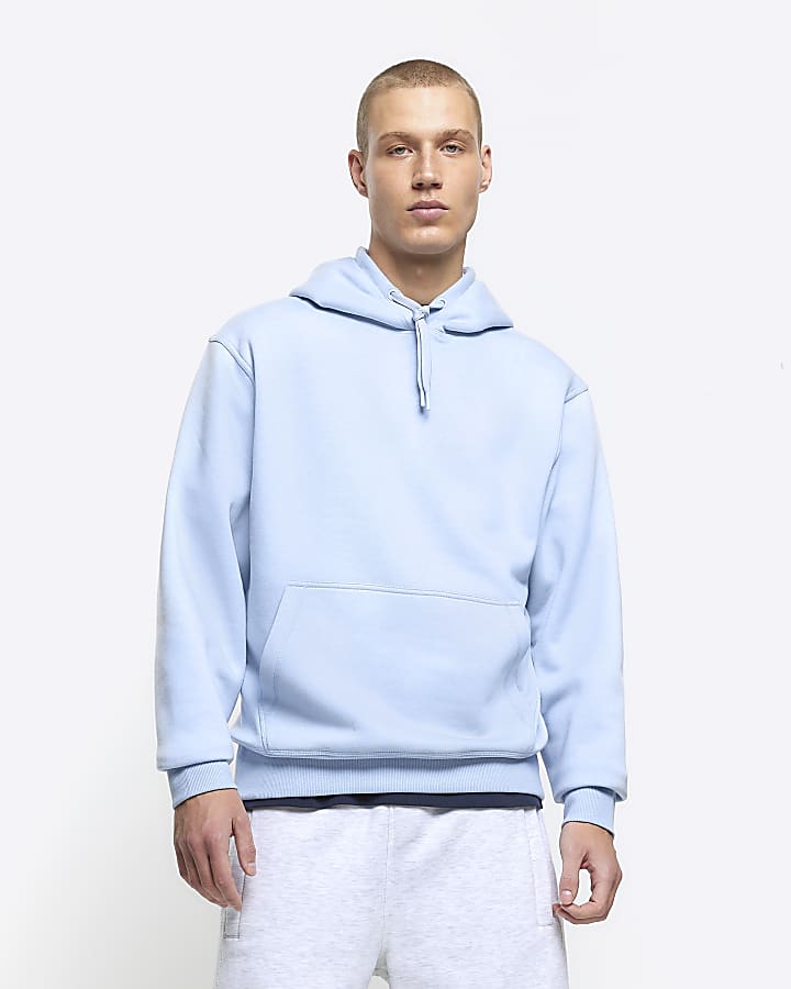 Blue regular fit essential panel hoodie