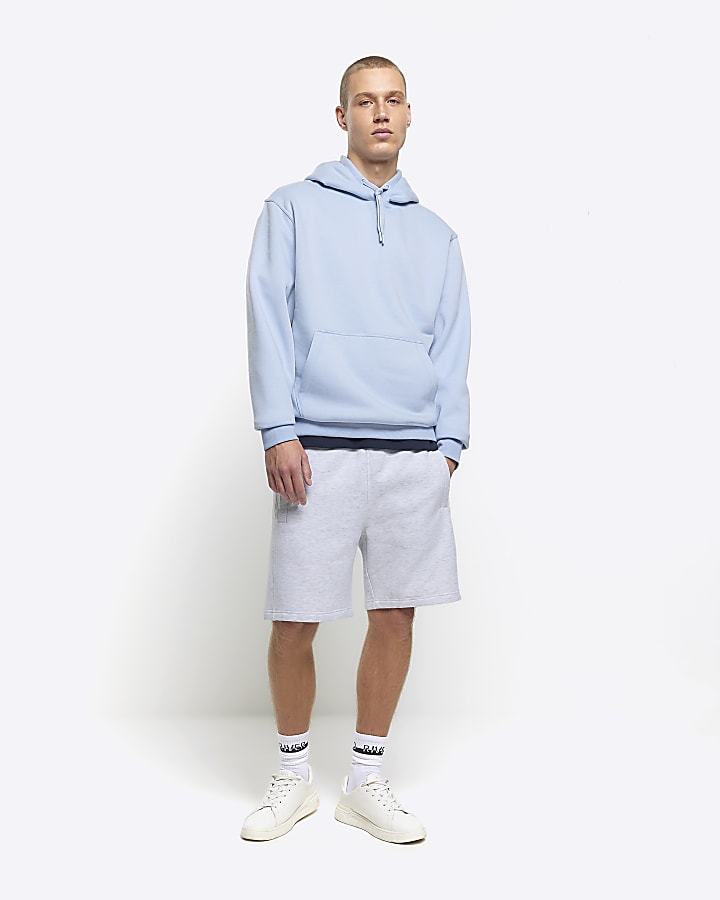 Blue regular fit essential panel hoodie