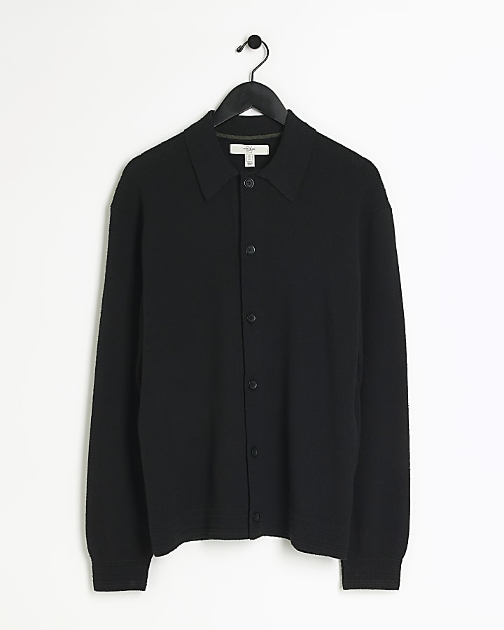 Black slim fit boucle knit cardigan