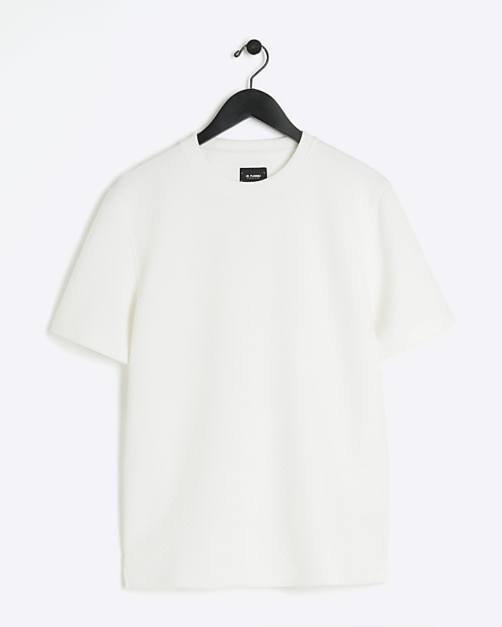 White slim fit quilted t-shirt