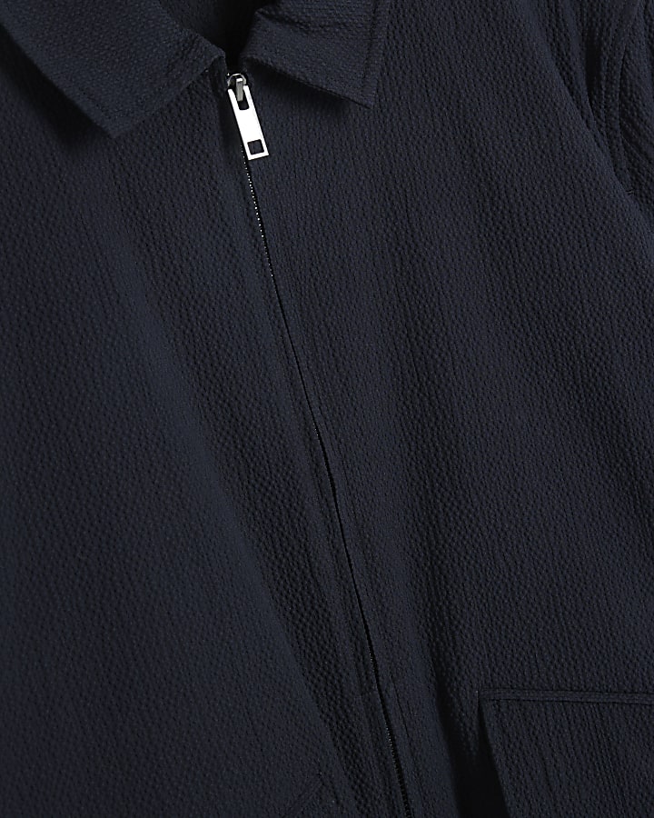 Navy regular fit seersucker zip jacket