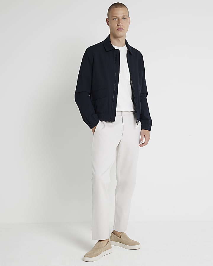 Navy regular fit seersucker zip jacket