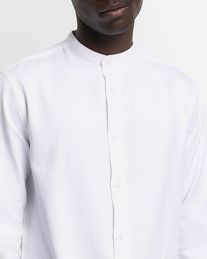 White slim fit grandad collar shirt