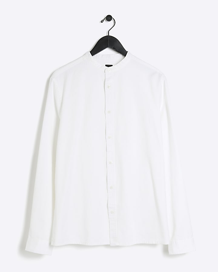 White slim fit grandad collar shirt