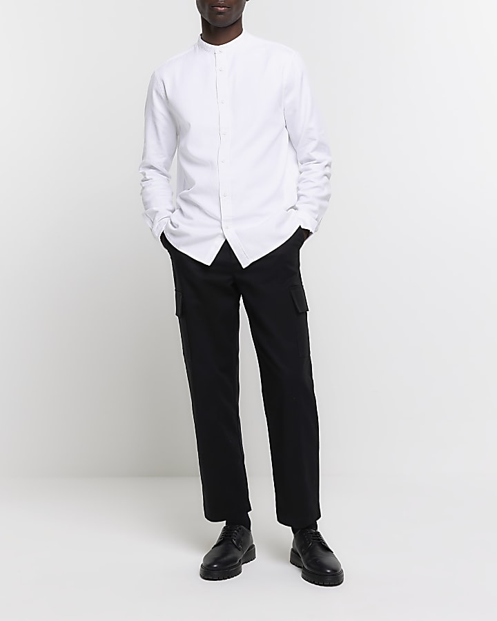 White slim fit grandad collar shirt