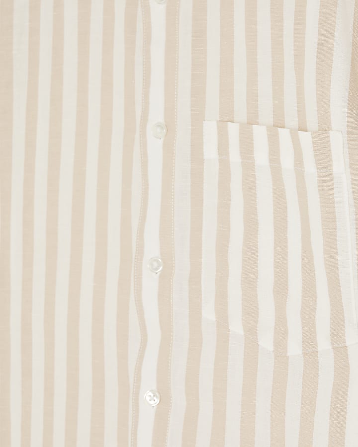 Cream regular fit linen blend stripe shirt