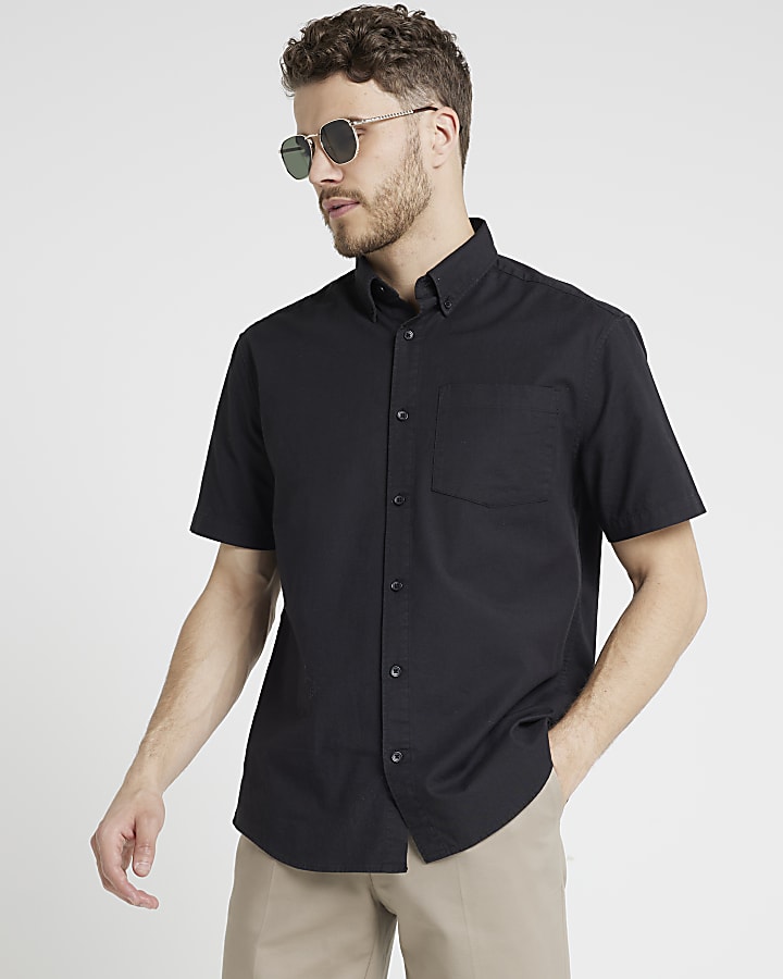 Black regular fit laundered shirt