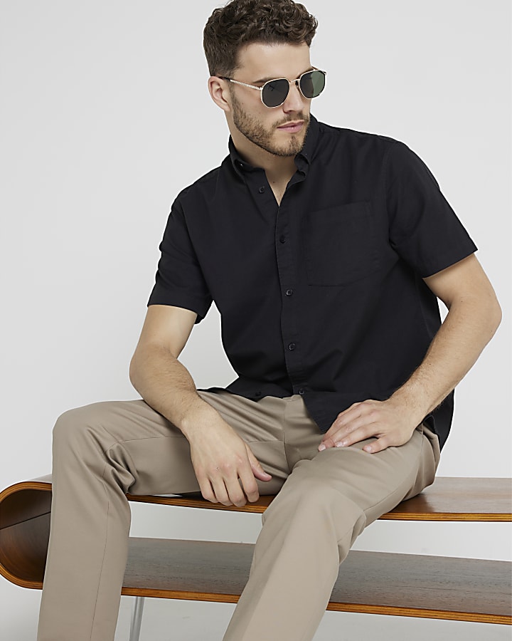 Black regular fit laundered shirt