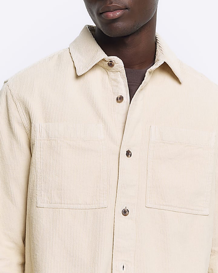 Stone regular fit corduroy overshirt