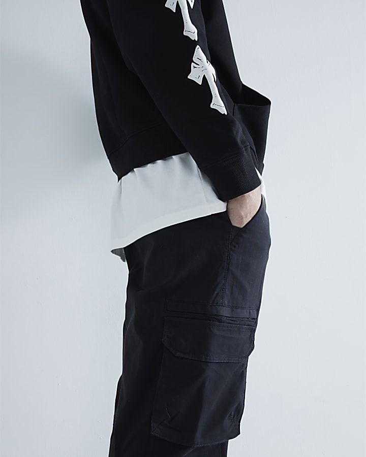 Black cuffed cargo trousers