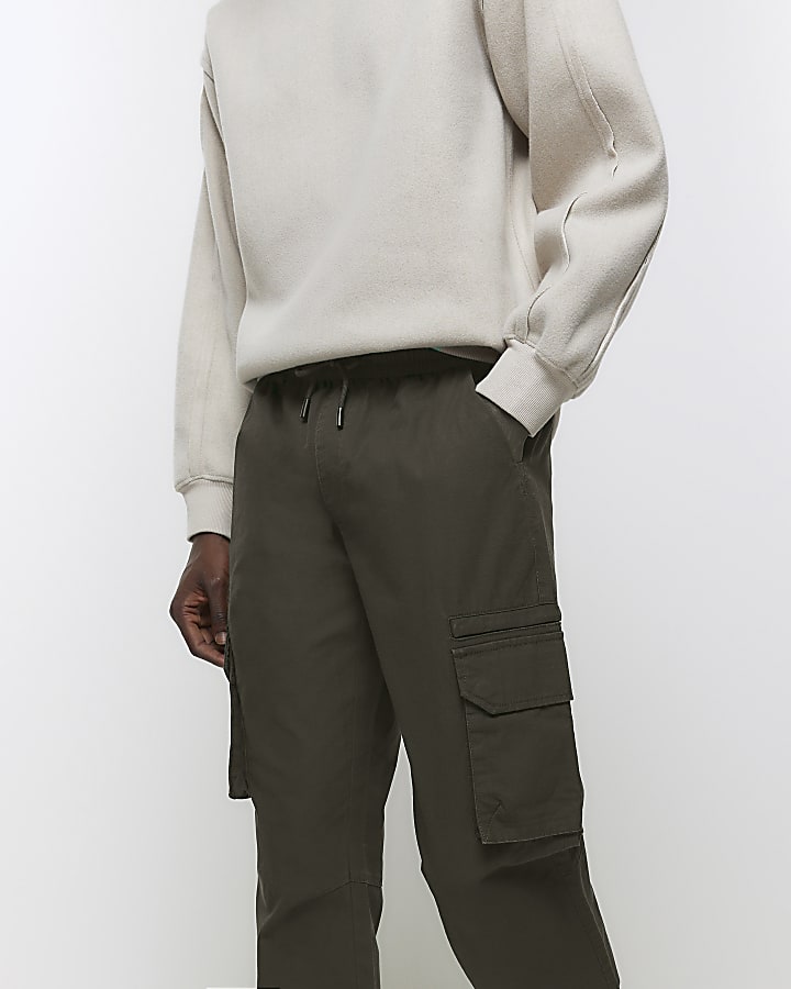 Green slim fit ripstop cargo trousers