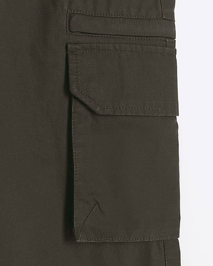 Green slim fit ripstop cargo trousers