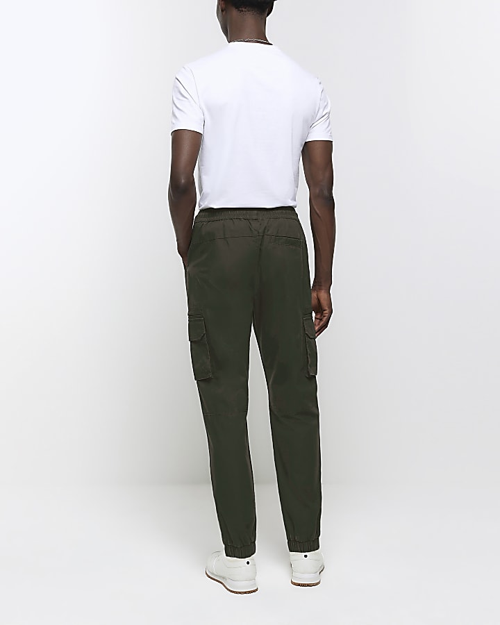 Green slim fit ripstop cargo trousers