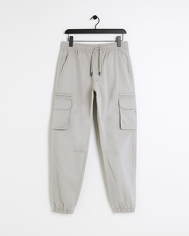 Beige cuffed cargo trousers