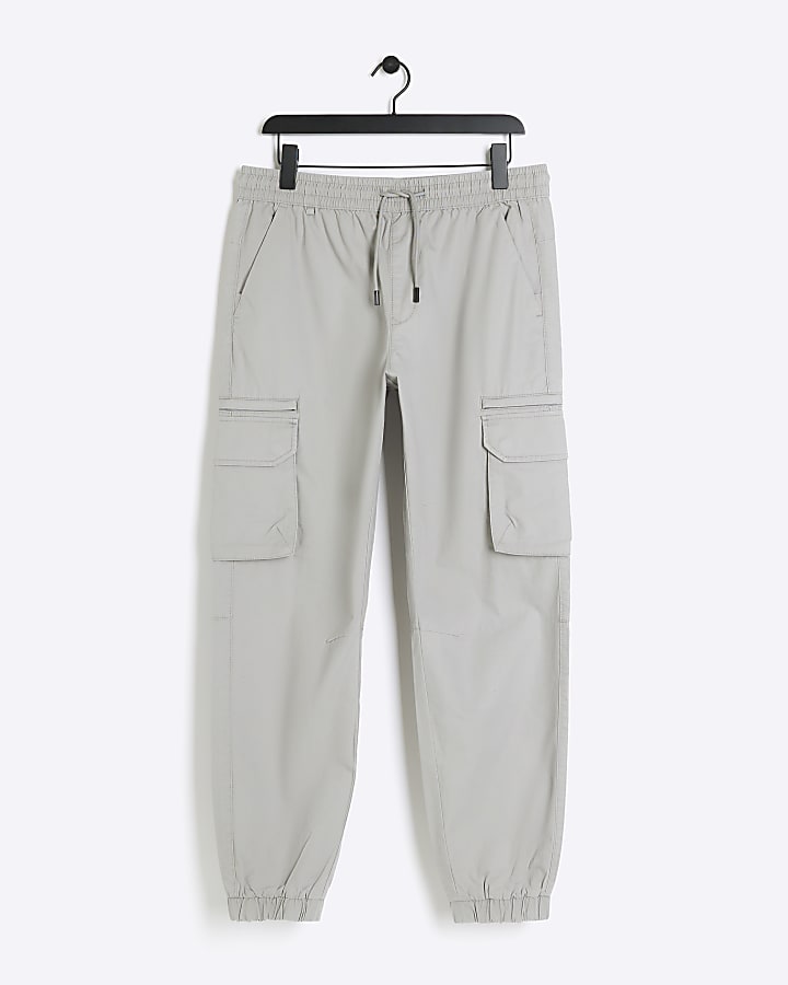 Grey slim fit ripstop cargo trousers