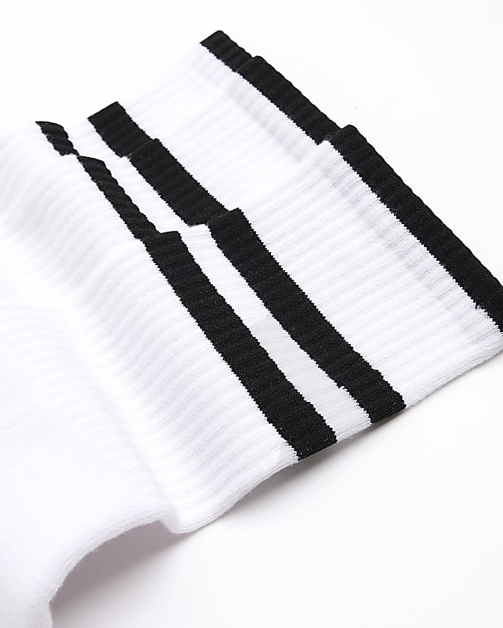 3PK White Double Stripe Tube Socks