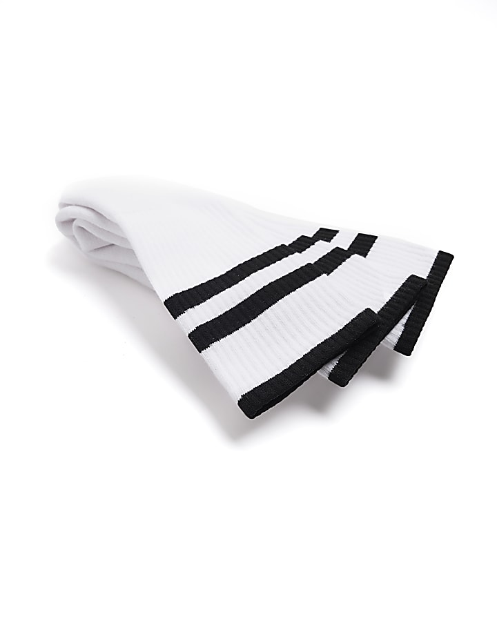 3PK White Double Stripe Tube Socks