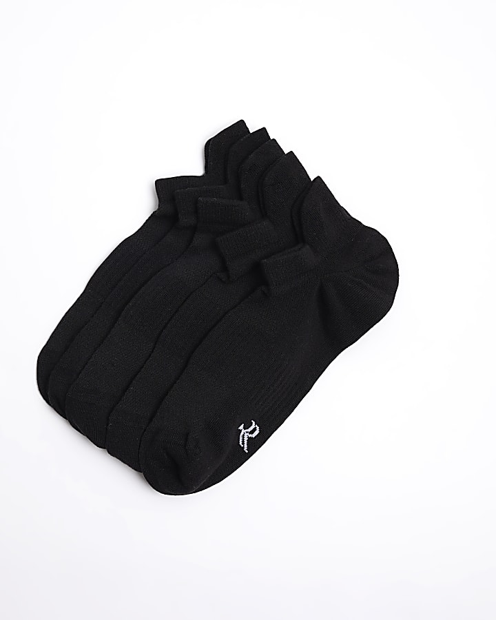 5PK Black Rib Trainer Socks