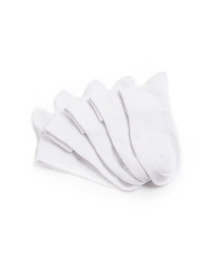 5PK white rib ankle socks