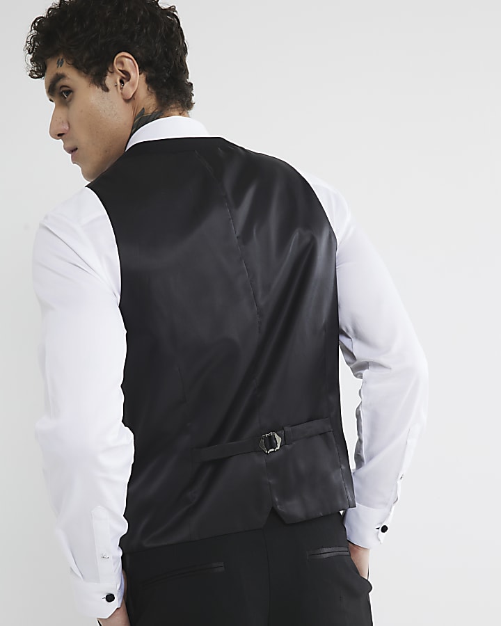 Black slim fit tuxedo waistcoat