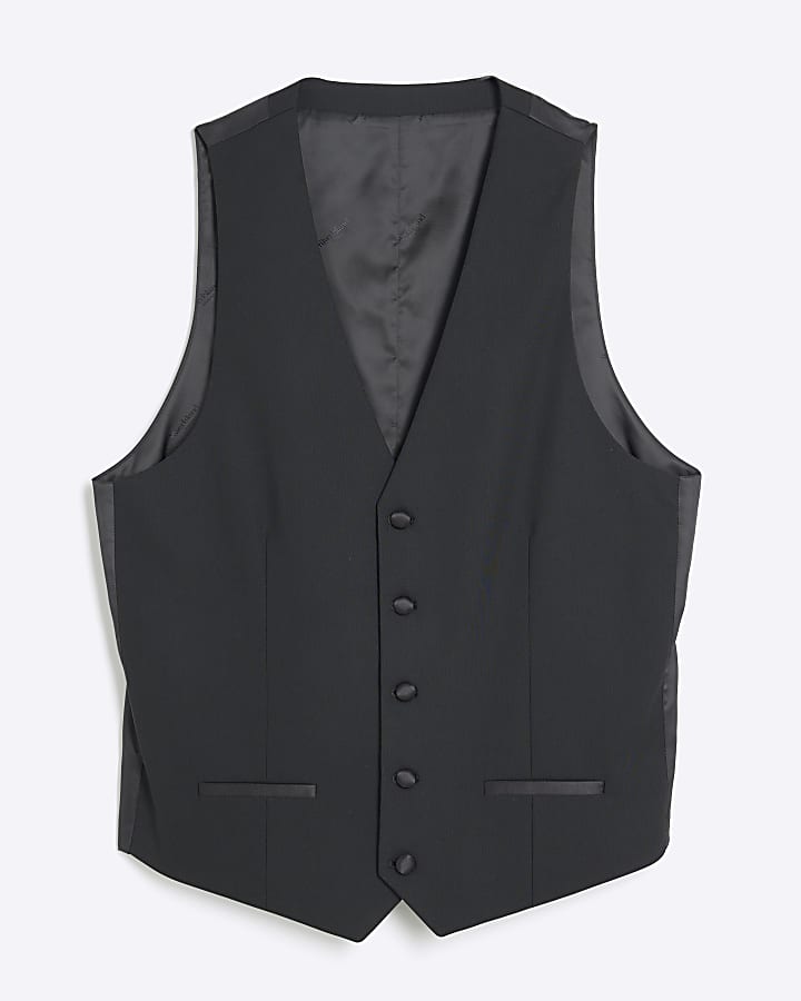 Black slim fit tuxedo waistcoat