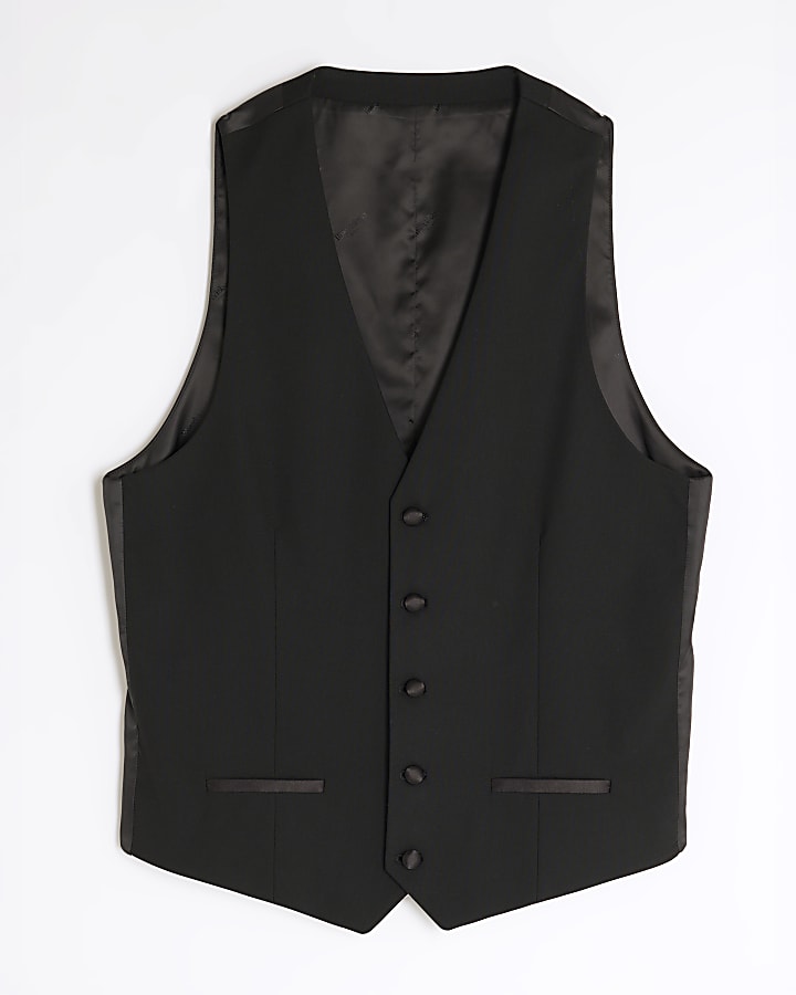 Black slim fit tuxedo waistcoat