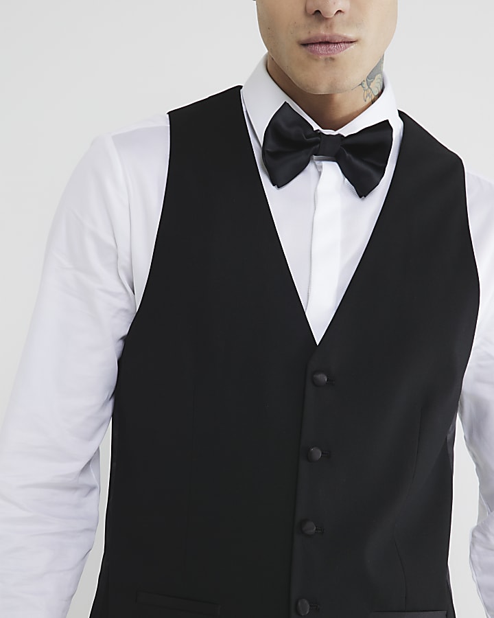 Black slim fit tuxedo waistcoat