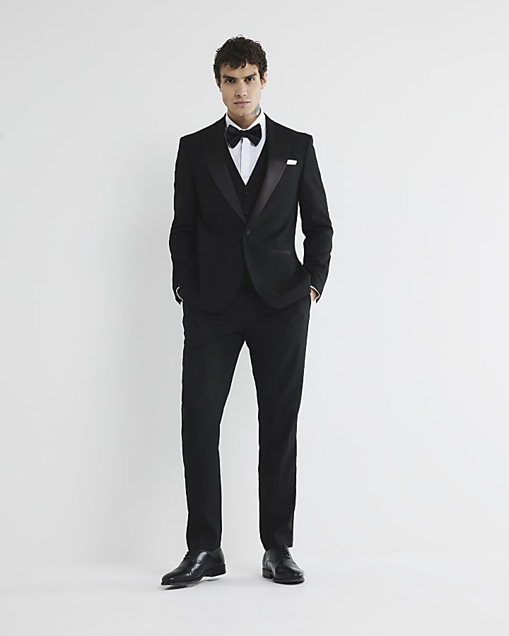 Black slim fit tuxedo waistcoat