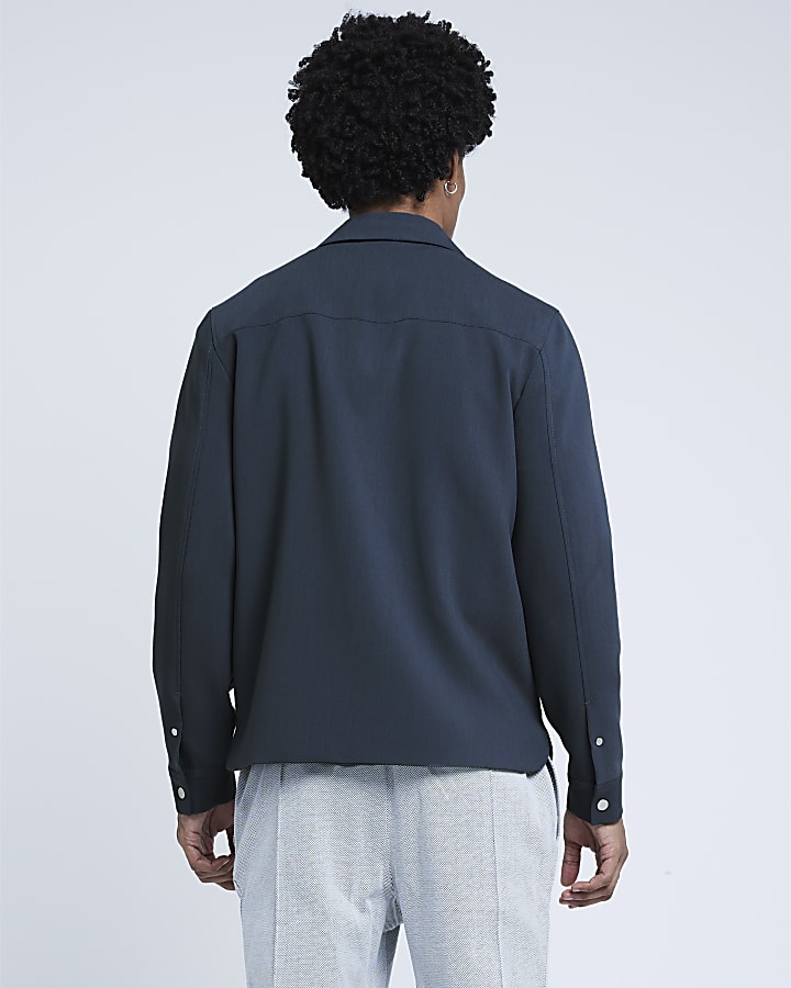 Blue regular fit smart zip up shacket