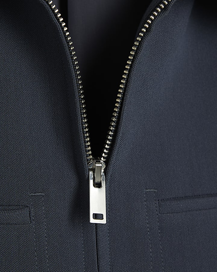Blue regular fit smart zip up shacket