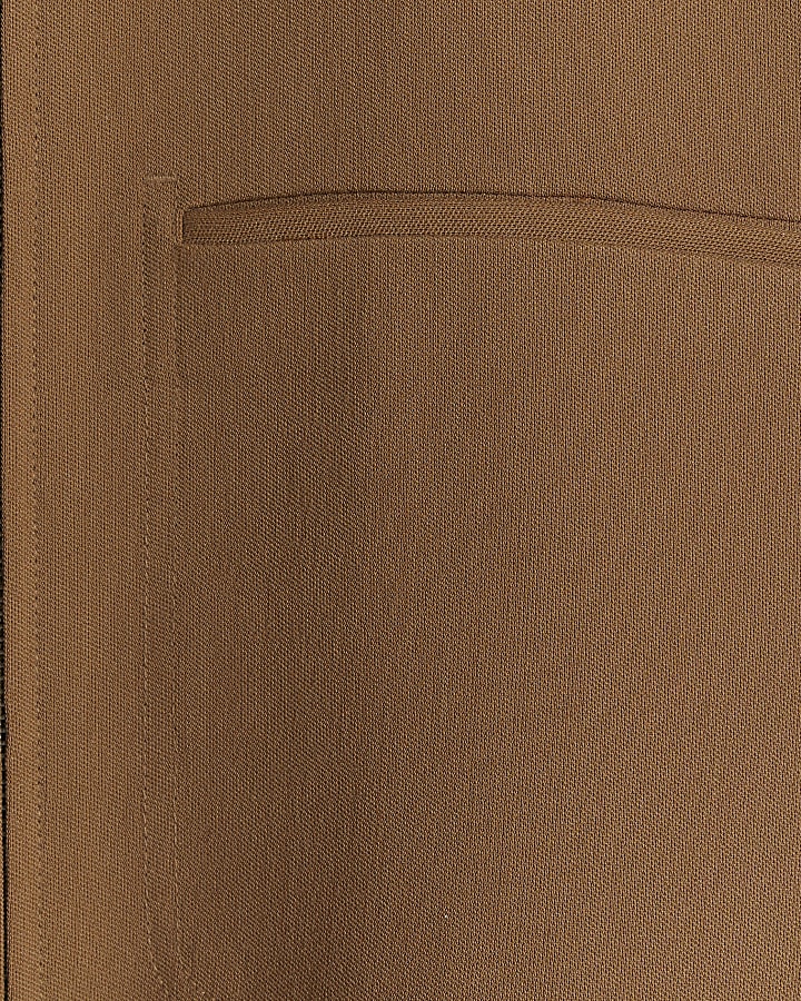 Brown regular fit zip up smart shacket