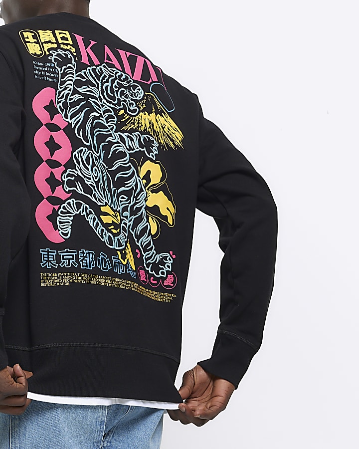 Black regular fit Japanese tiger sweatshirt