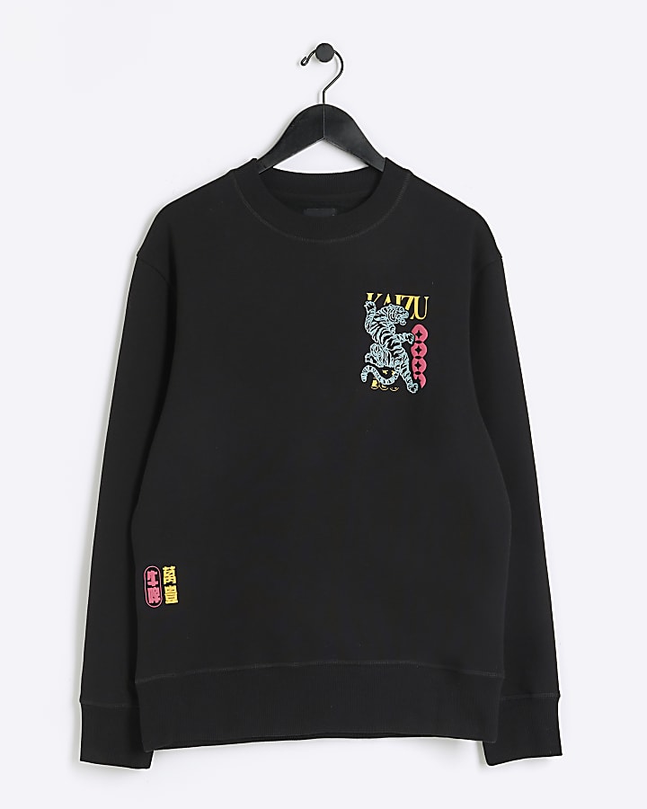 Black regular fit Japanese tiger sweatshirt