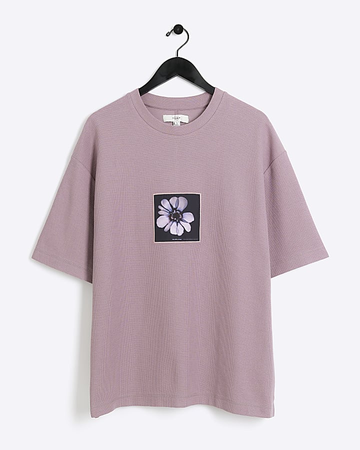 Pink regular fit floral patch t-shirt