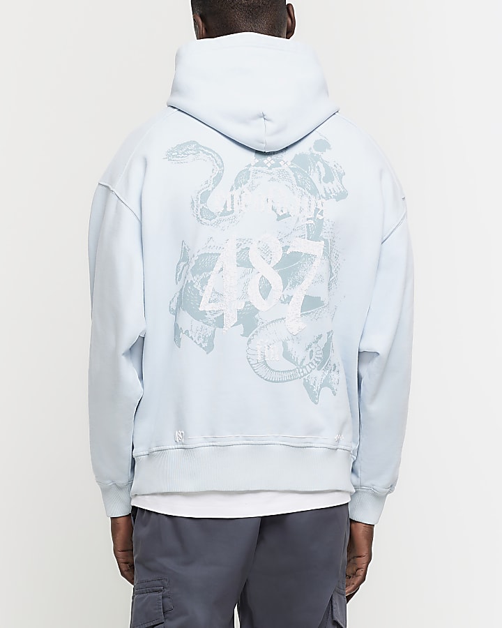 Blue regular fit snake graphic hoodie