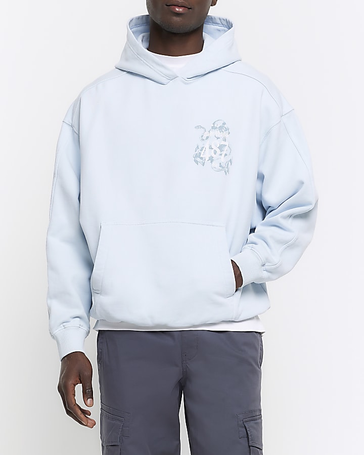 Blue regular fit snake graphic hoodie