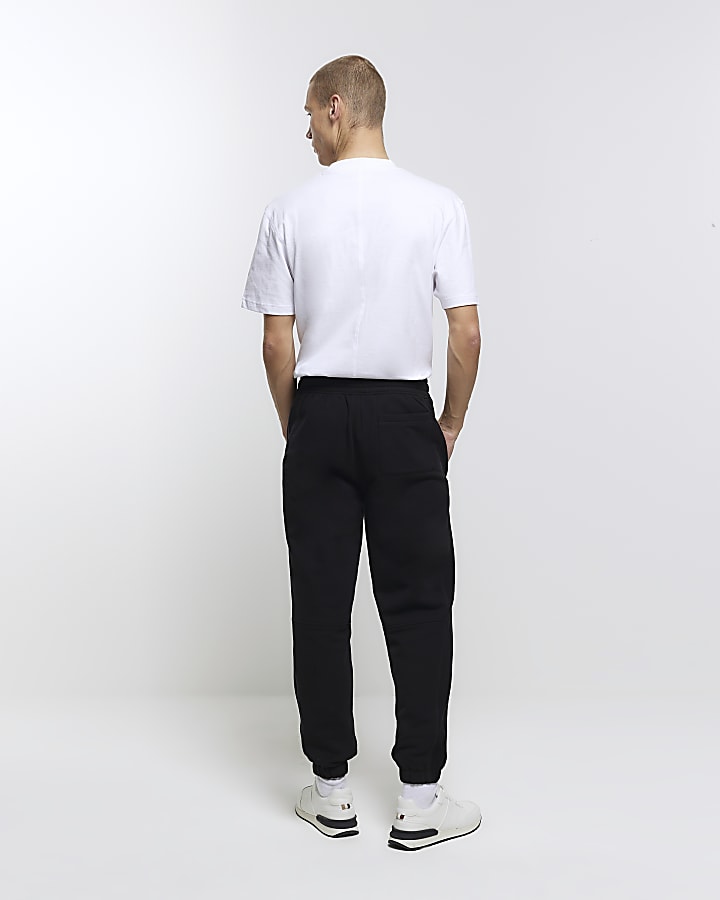 Black regular fit rib panel joggers