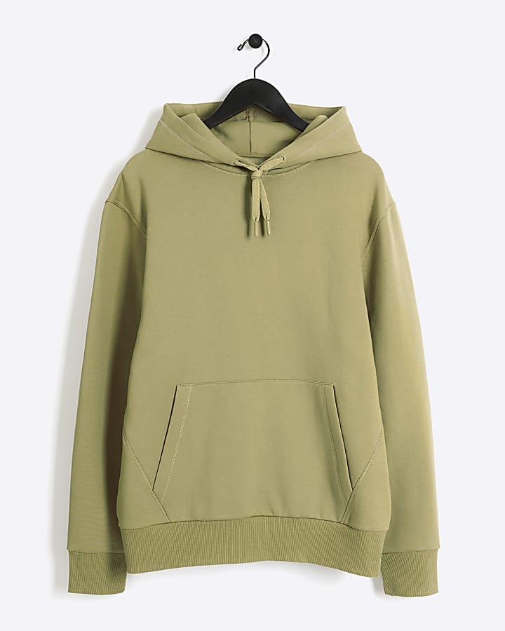 Green regular fit plain hoodie