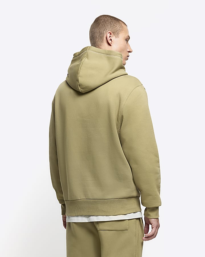 Green regular fit plain hoodie