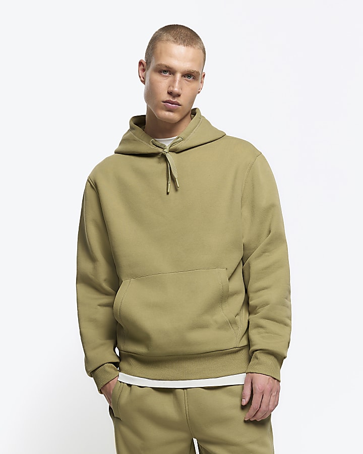 Green regular fit plain hoodie