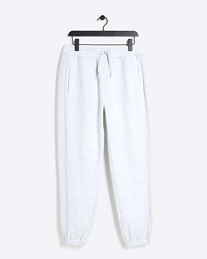 Grey regular fit rib panel joggers