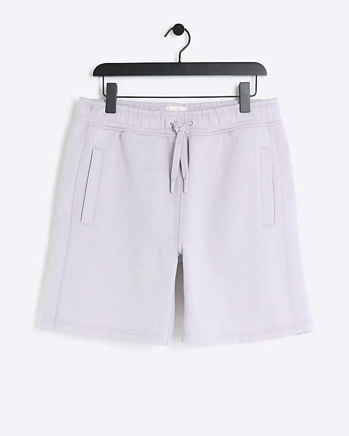 Purple regular fit rib panel shorts