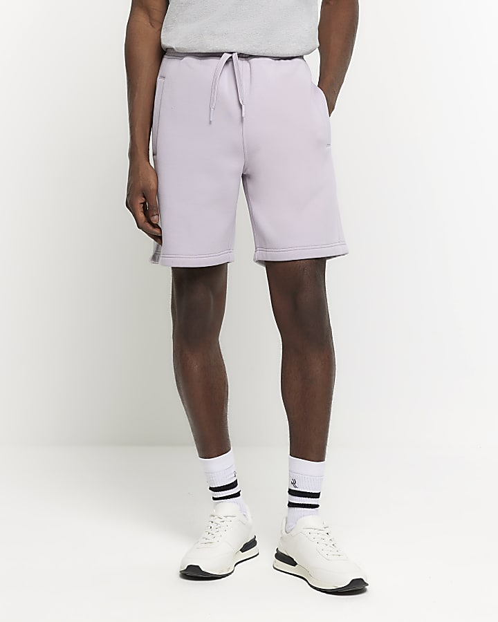 Purple regular fit rib panel shorts